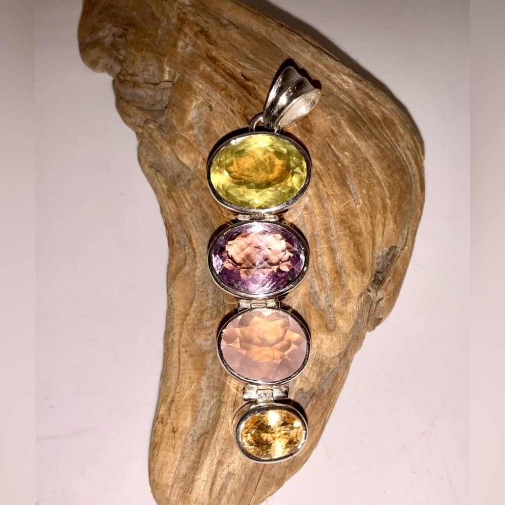 Stunning 925 Sterling Silver Natural Gemstone Pendant, 7 Chakra Stones Pendant